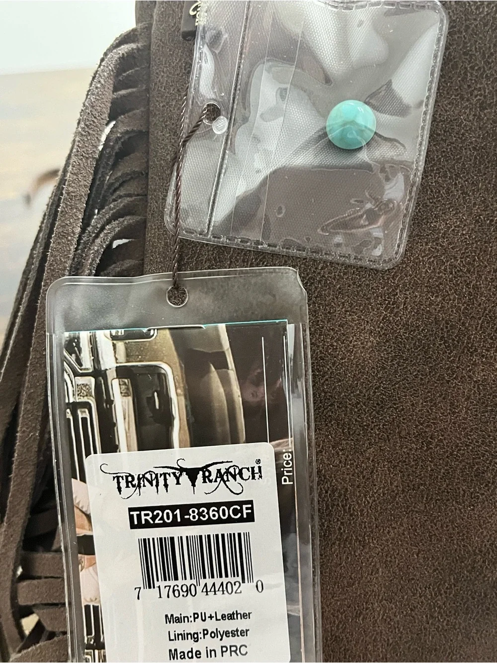 Trinity Ranch Coffee Fringed Suede Crossbody Bag with Turquoise Accent - Brown